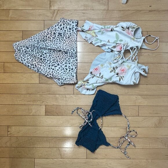 Size Large 2 Piece Swimsuit Sexy Tie Front Lace up Retro Bikini Sets Bundle - Picture 9 of 14